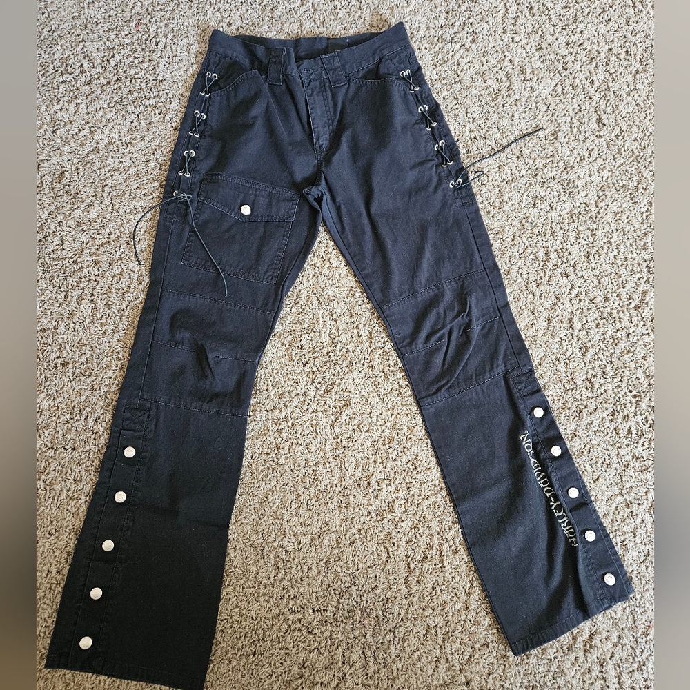 Harley-Davidson Black Lace-Up Snap Flare Pants